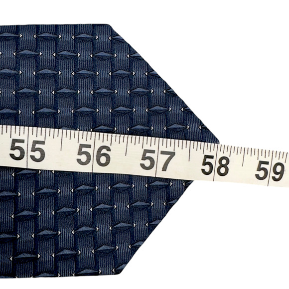 Villa Bugatti 100% Silk Tie Made in Italy Blue Basket Weave Pattern 58" 3.75" - Picture 9 of 10
